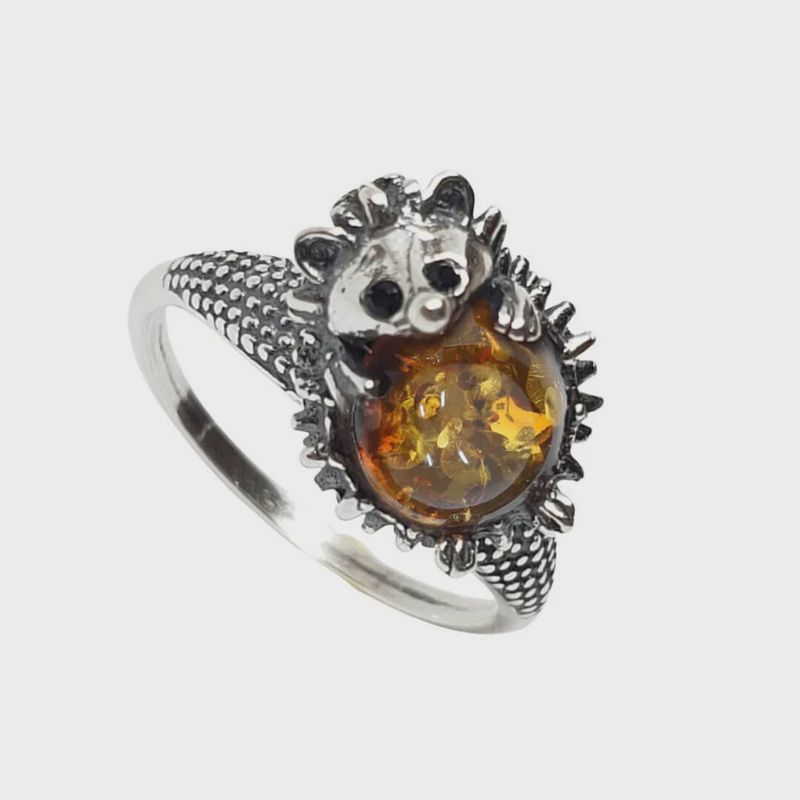AM0308 - Cognac Amber Ring : Hedgehog ADJ