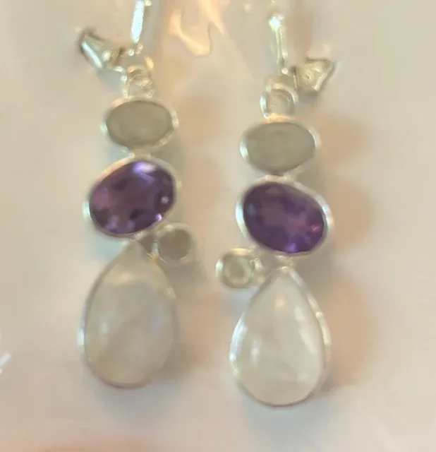 SS0405-Designer Earrings : Moonstone &amp; Amethyst