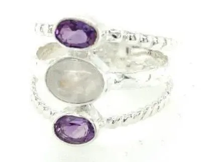 SS0255-Designer Ring : Moonstone &amp; Amethyst