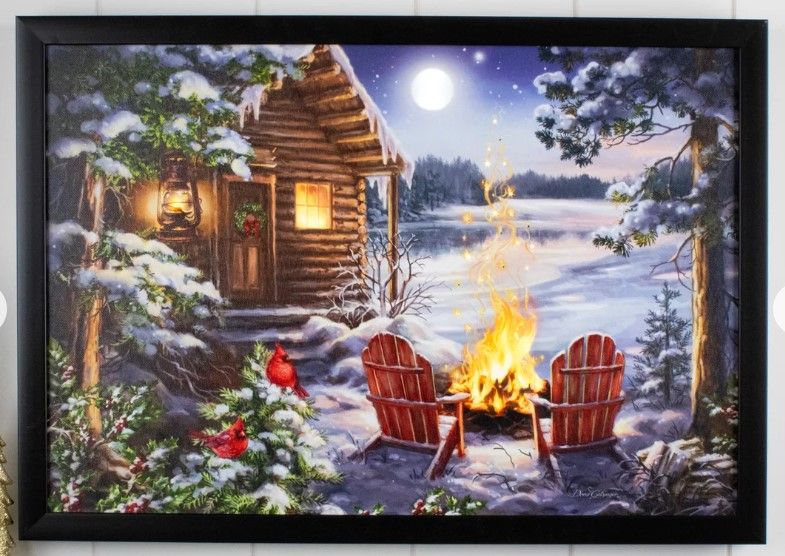 GD0168 - LED Framed Fiber Optic : Lake Christmas