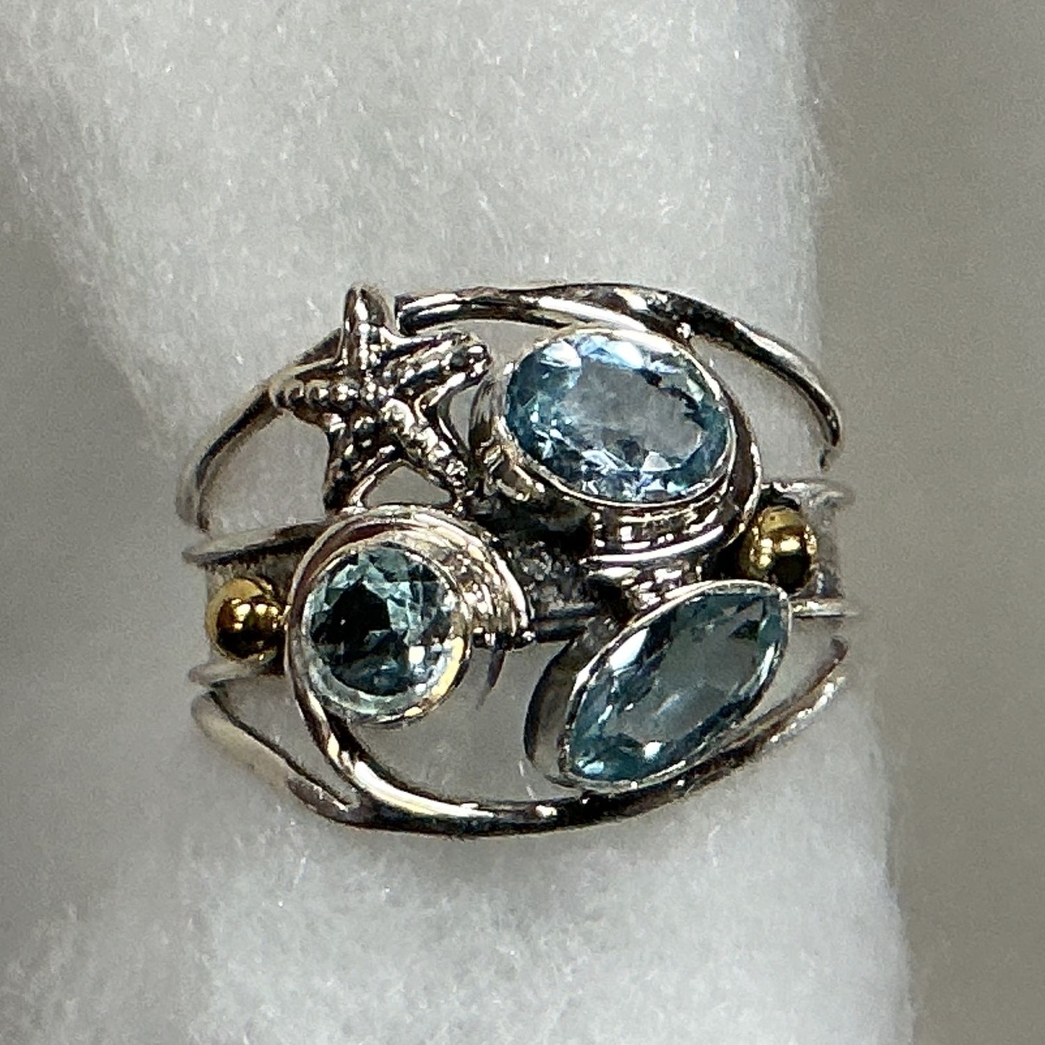 SS0418-Designer Ring : Blue Topaz