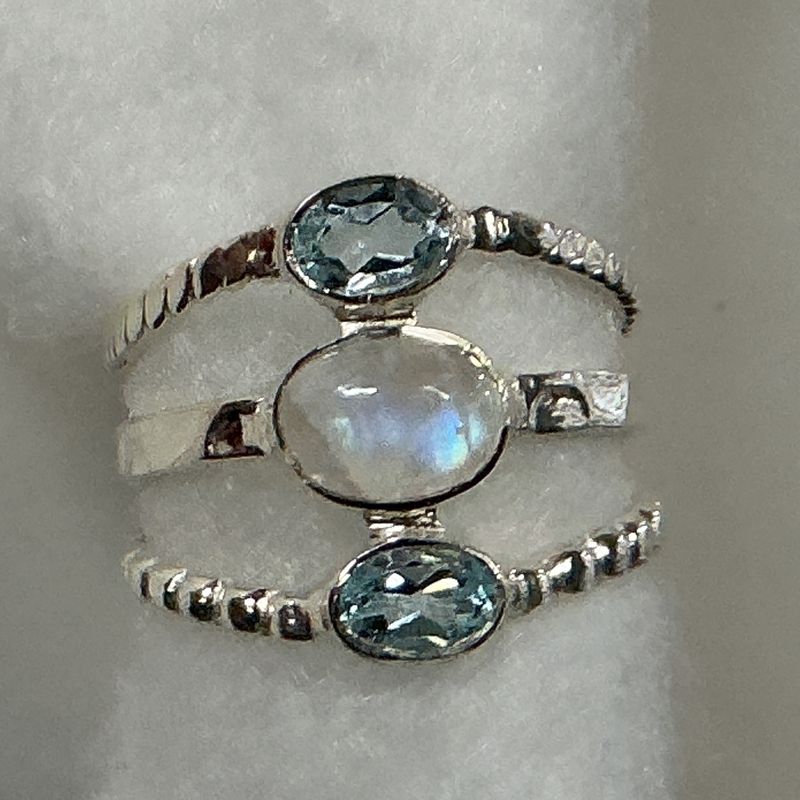 SS0424-Designer Ring :Moonstone &amp; Blue Topaz