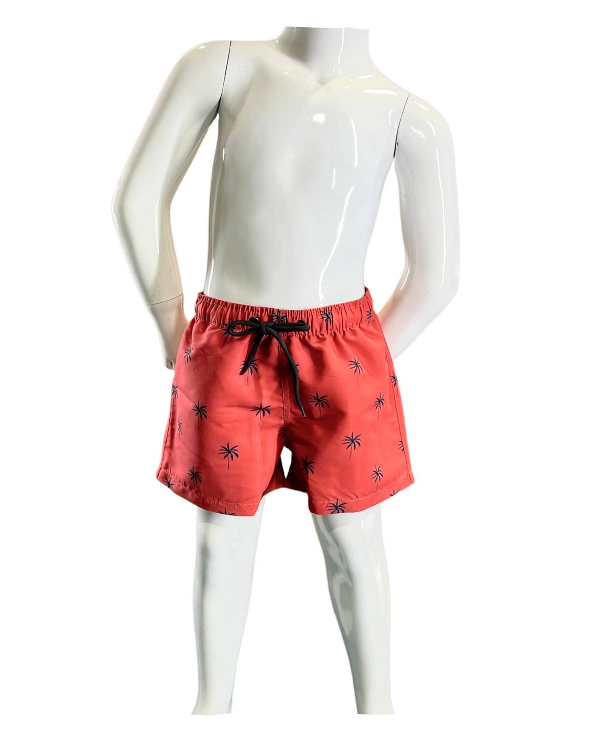 Boy's Swim Short-BP285_Tiny Palms on BricRed, Size: 4-5