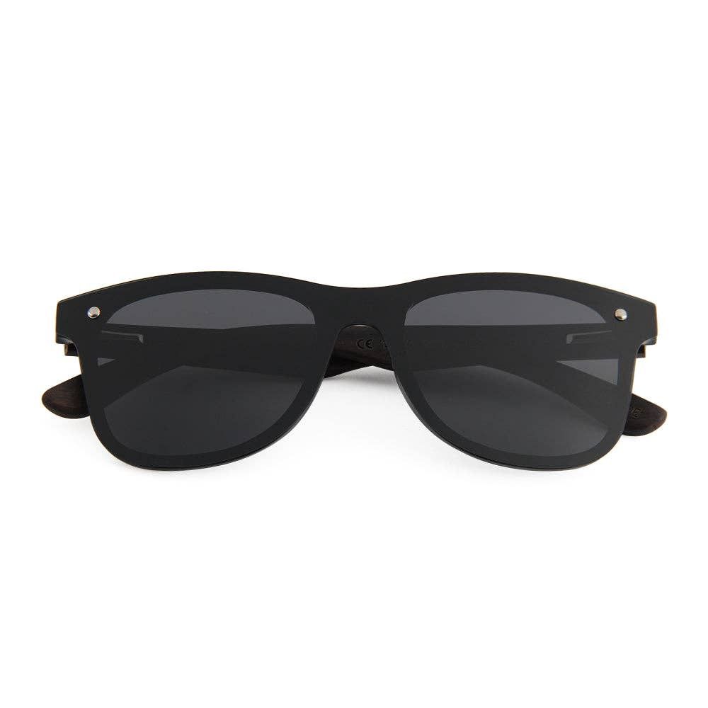 Real Wood Windscreen Style Sunglasses by WUDN, Wood &amp; Lens Options: Ebony Wood - Smoke Black Lenses