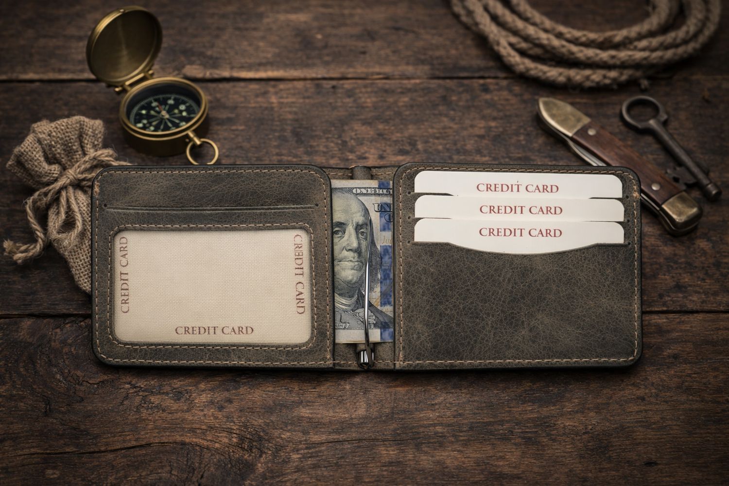 Leather Money Clip Wallet for Men, Bill Clip, Slim Wallet, Color: Grey