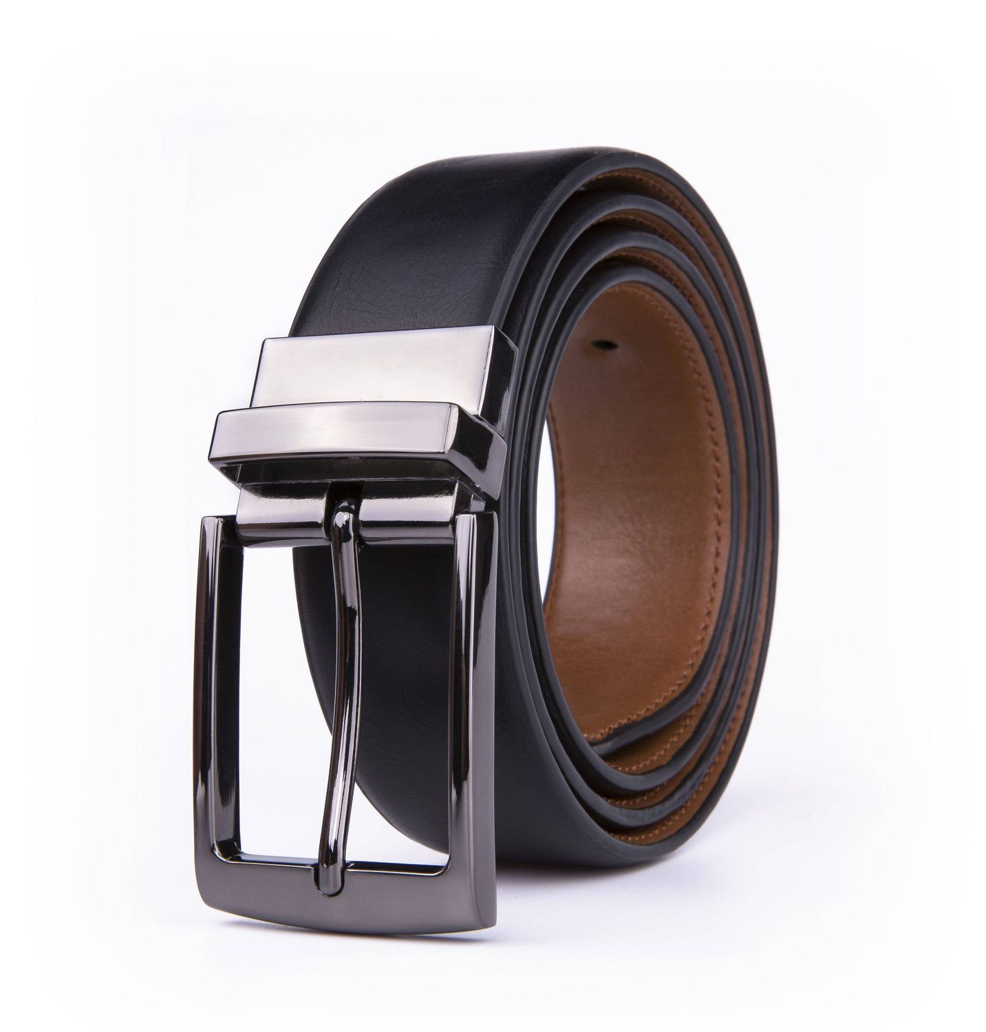 Men's Comfortable Classic Reversible Belt, Color: Hematite Buckle, Size: 36/38