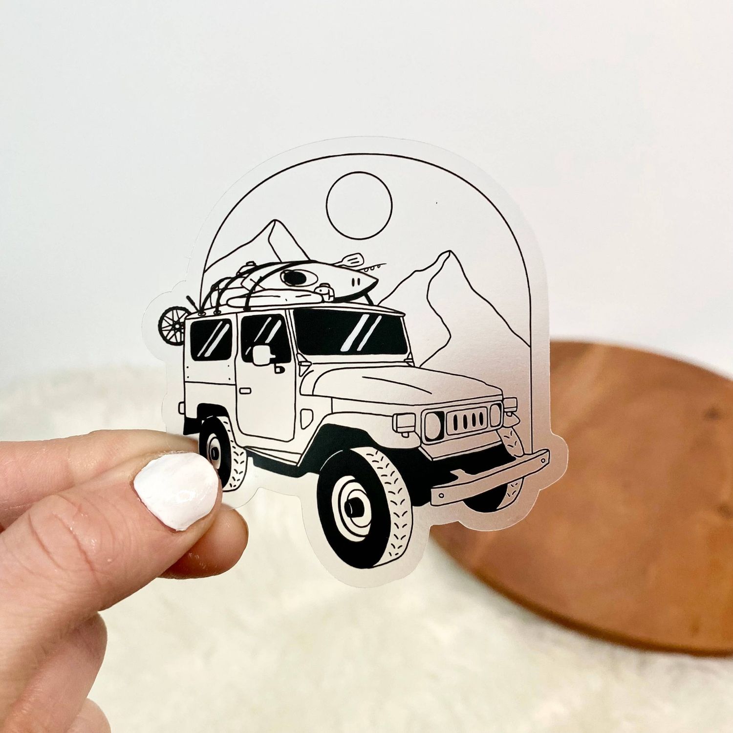 Black And White Camping Jeep Clear Sticker