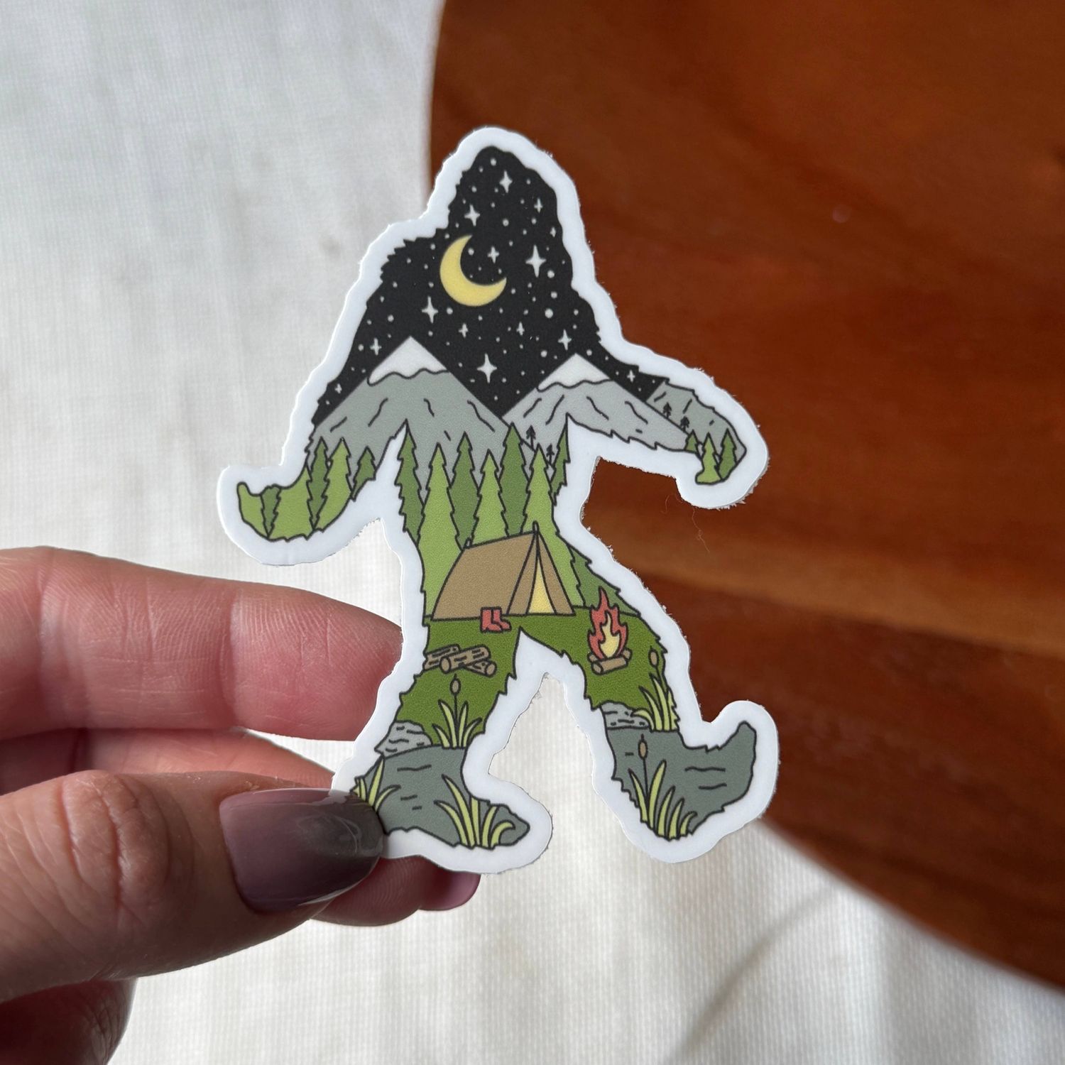 Bigfoot Camping Mountain Sticker