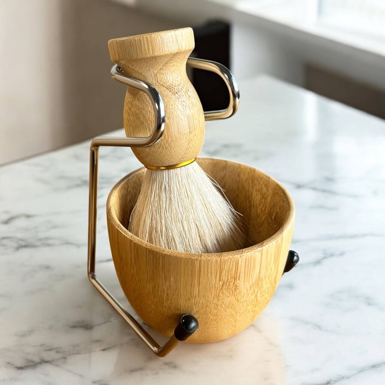 Natural Shaving Brush and Stand 3-in-1 Set | Summer Best