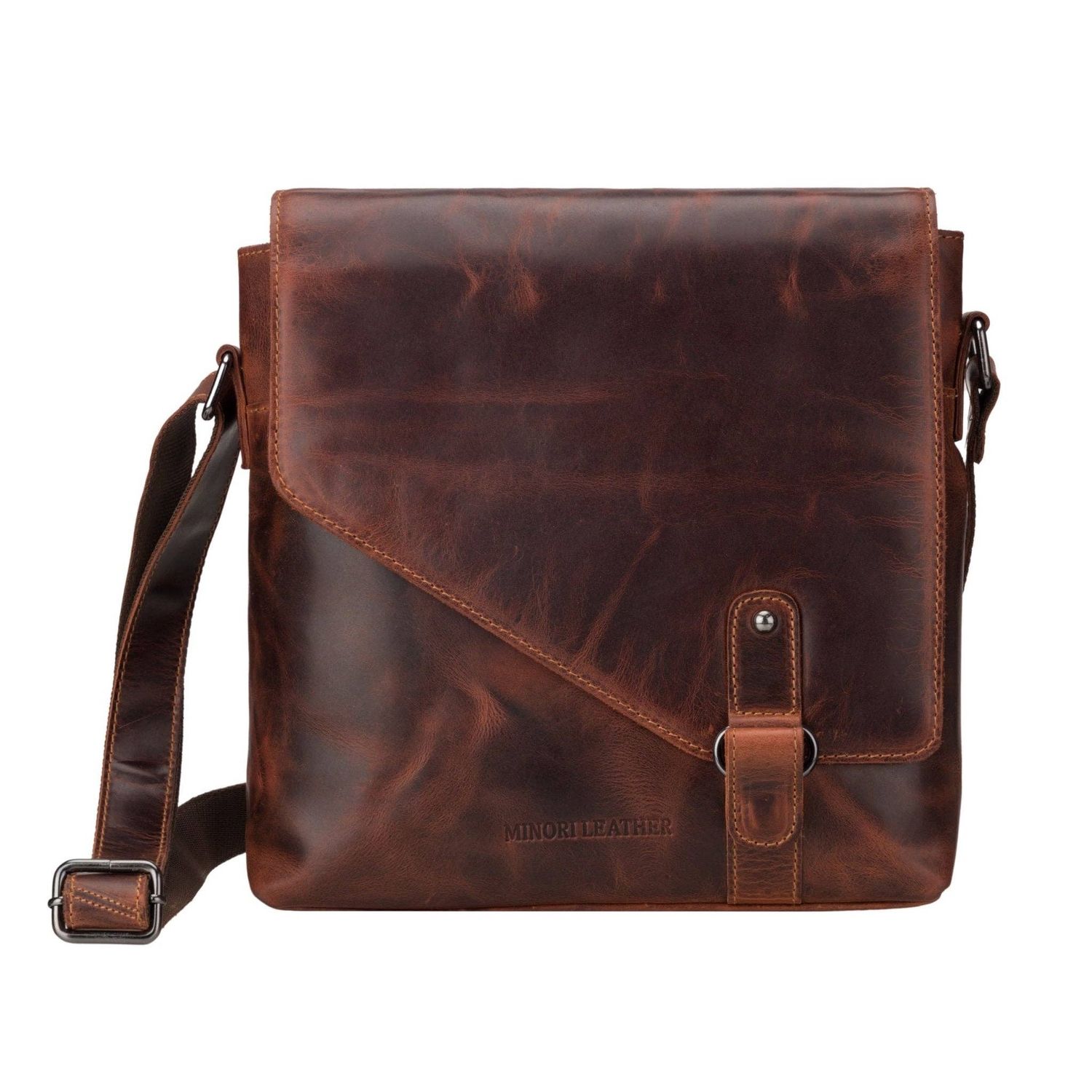 Noah Leather Crossbody Satchel Bag in Chestnut