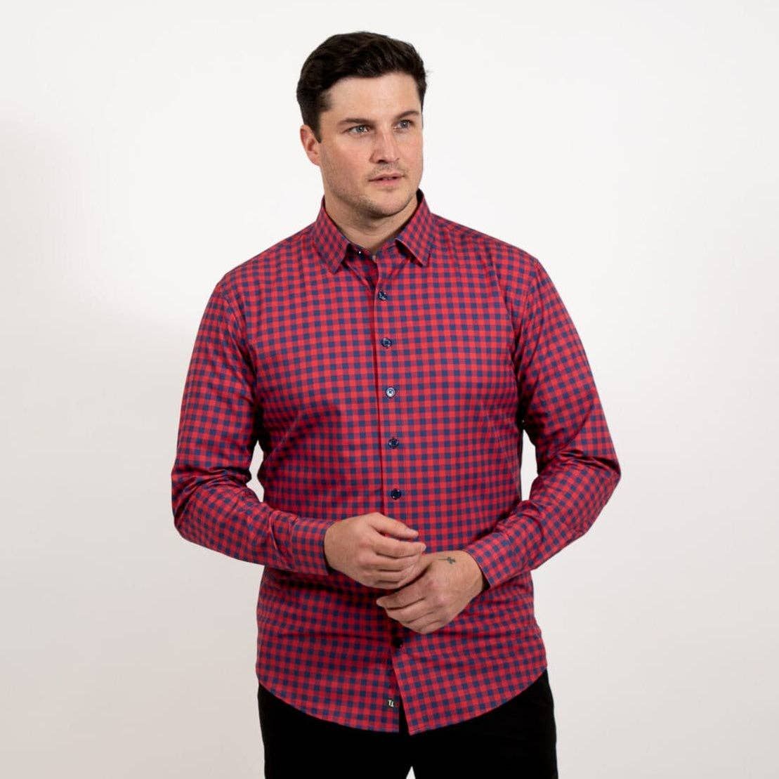 Hustle Sport Shirt - Long Sleeve - Red Navy Gingham