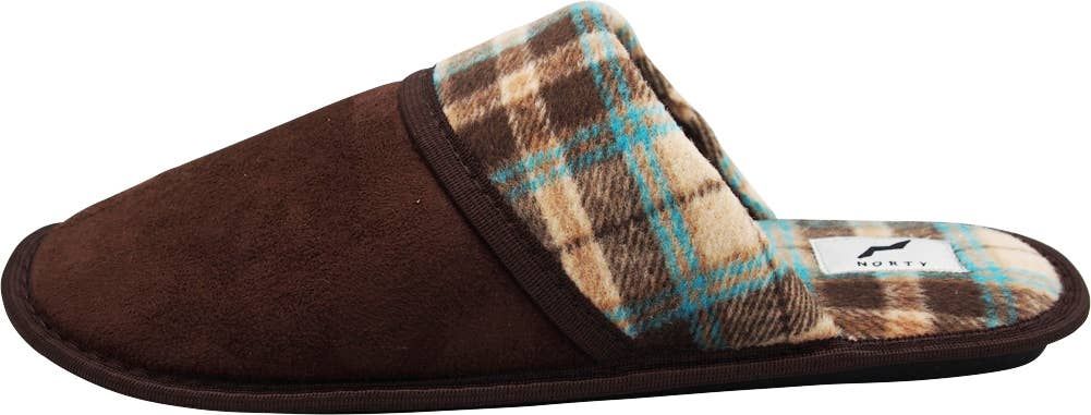 Norty Mens Scuffs - 40787- Brown/Blue Plaid (Brown)
