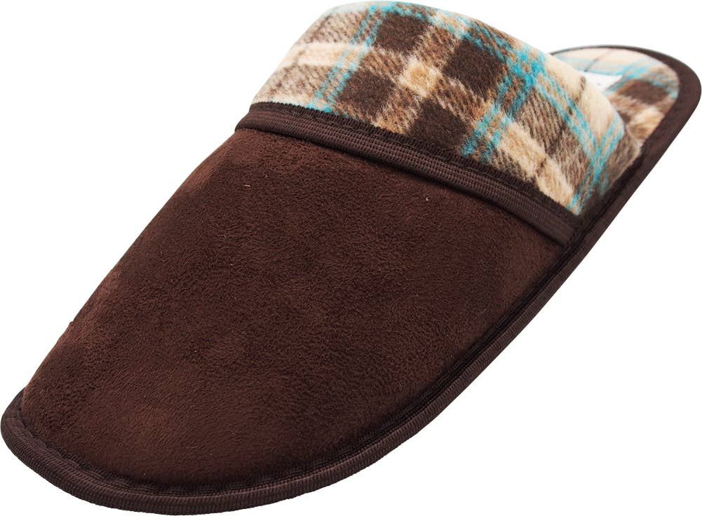 Norty Mens Scuffs - 40787- Brown/Blue Plaid (Brown), Size: Large