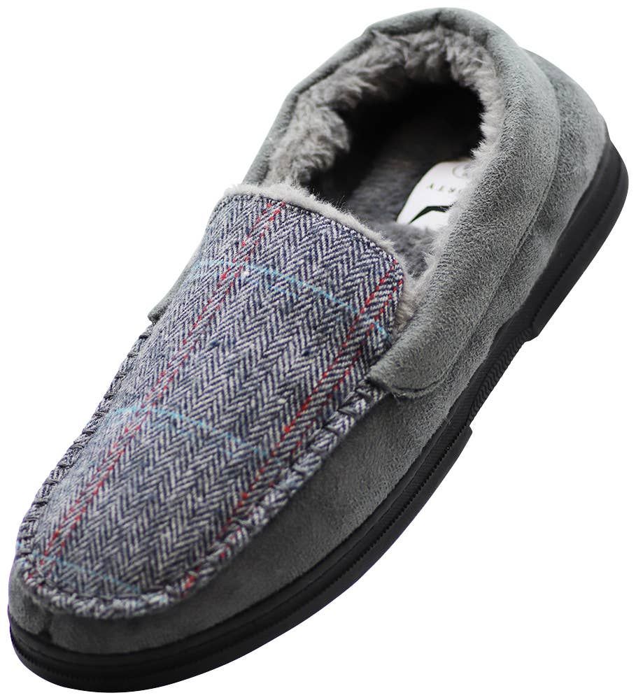 Norty Mens Moccasin Slip On Loafer Slipper 41581 - Grey