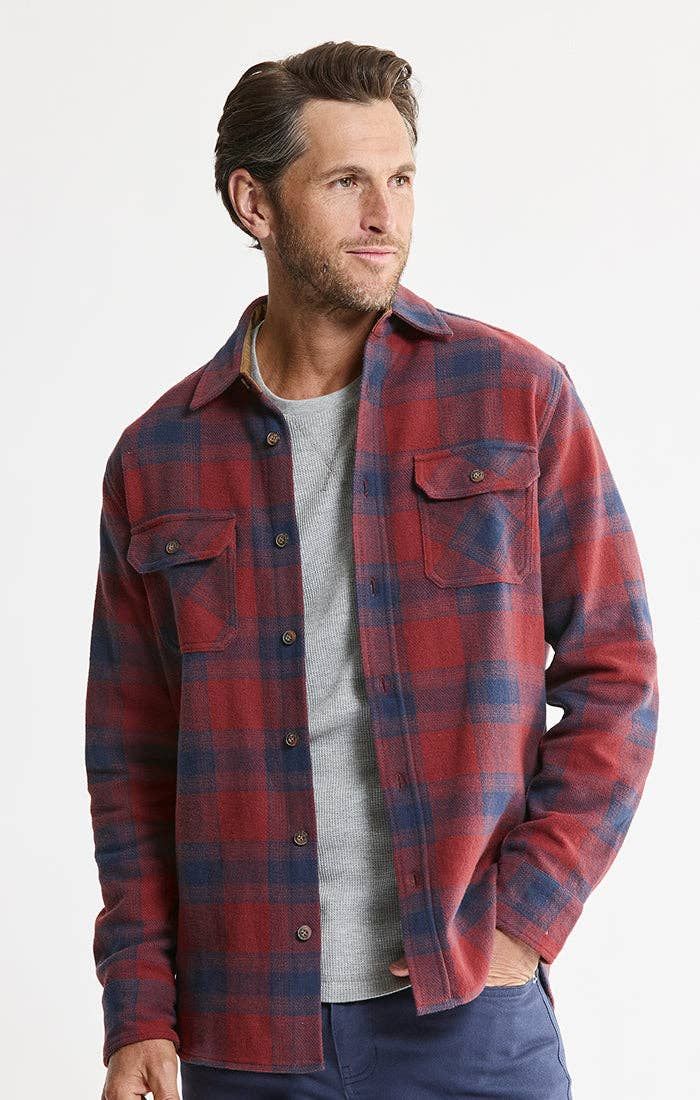 2-Pack Heritage Flannel Shirt + Thermal Crewneck, Color: HERITAGE RED GREY, Size: 2XL