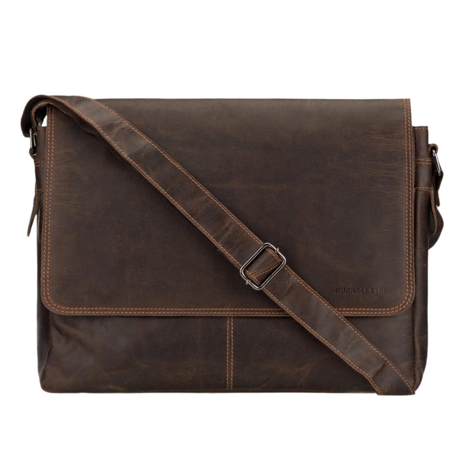 Richmond Full Grain Leather Laptop Messenger Bag 16 Inch for Men,  Work Bag, Brown