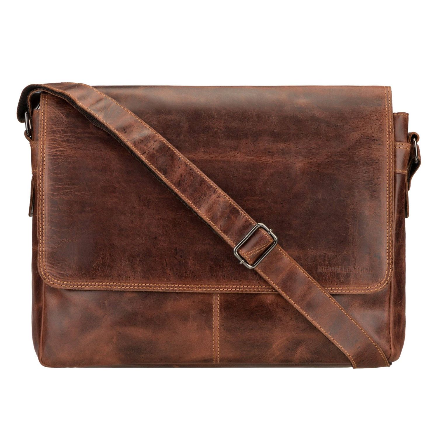 Richmond Full Grain Leather Laptop Messenger Bag 16 Inch for Men,  Work Bag, Chestnut
