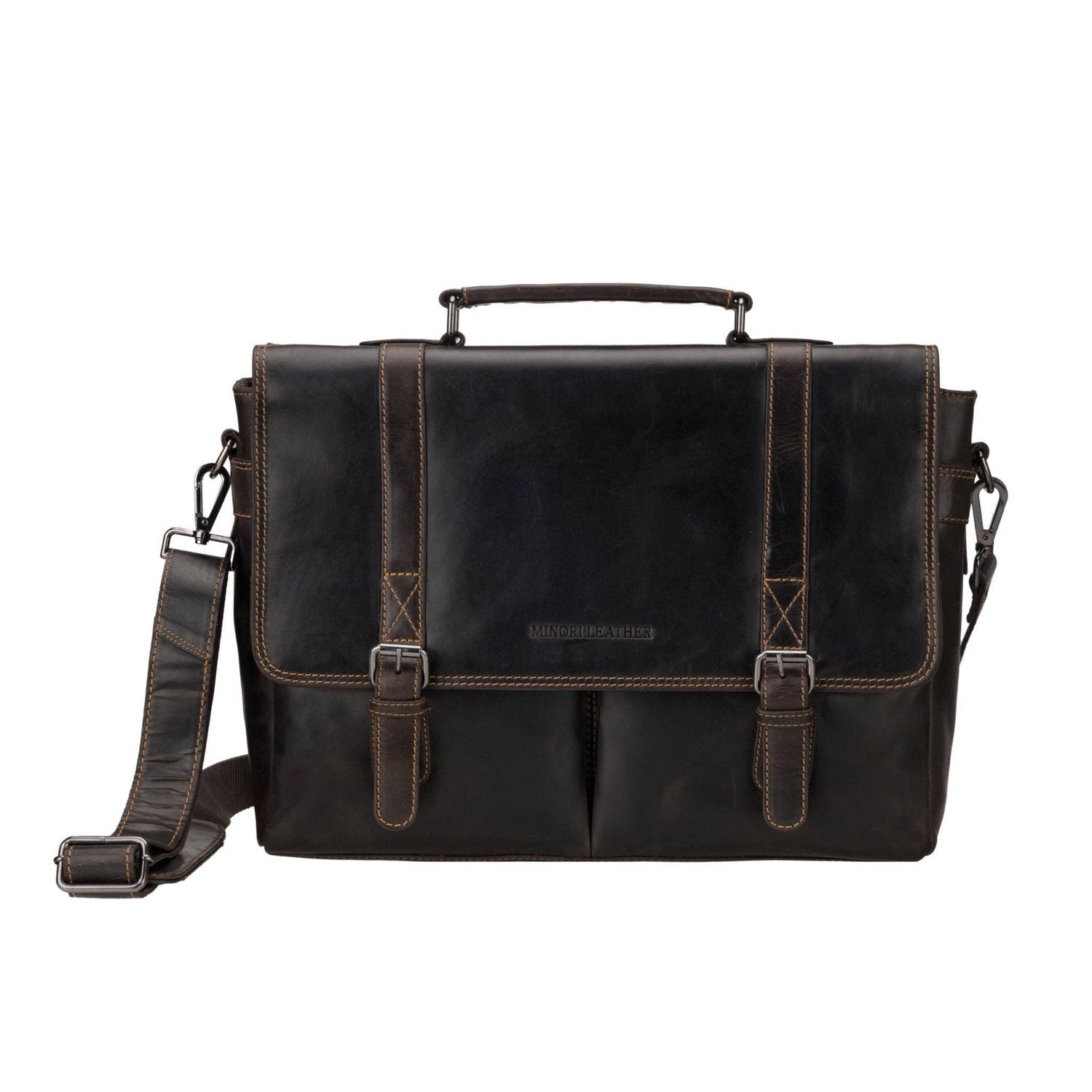Boston Leather Briefcase Bag 16" – Unisex – Brown