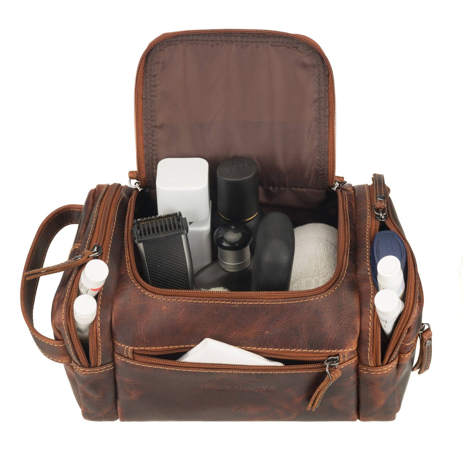 Premium Leather Toiletry Bag, Dopp Kit for Men – Winston – Chestnut
