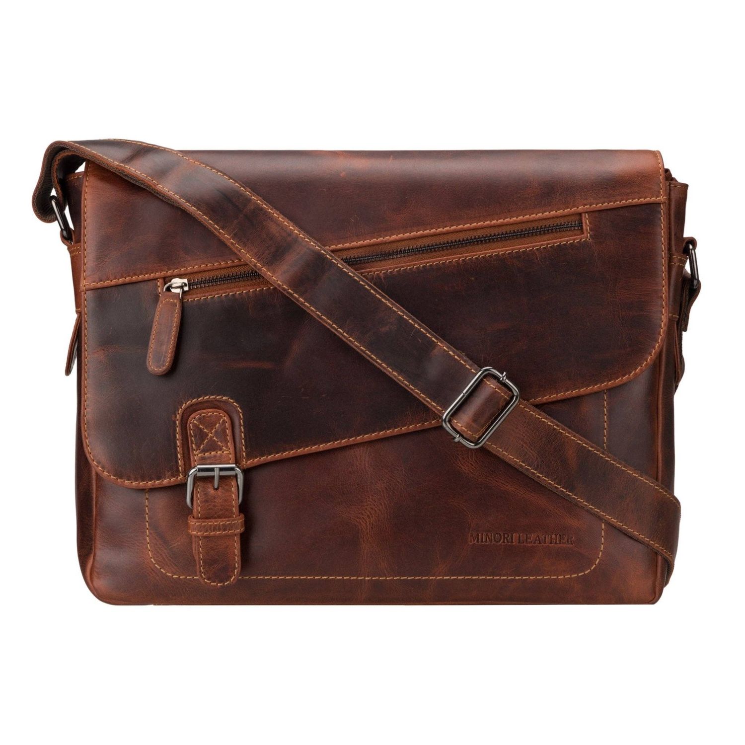Premium Leather Laptop Bag 14" – Chicago – Chestnut