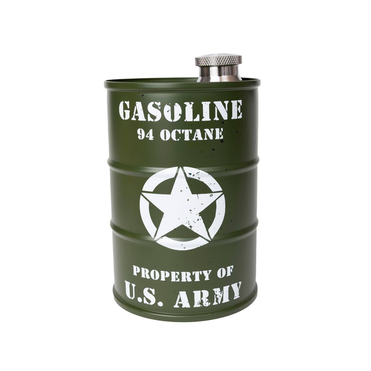 Oil Drum Flask | 25 fl oz Stainless Steel Novelty Gift, Color: Green