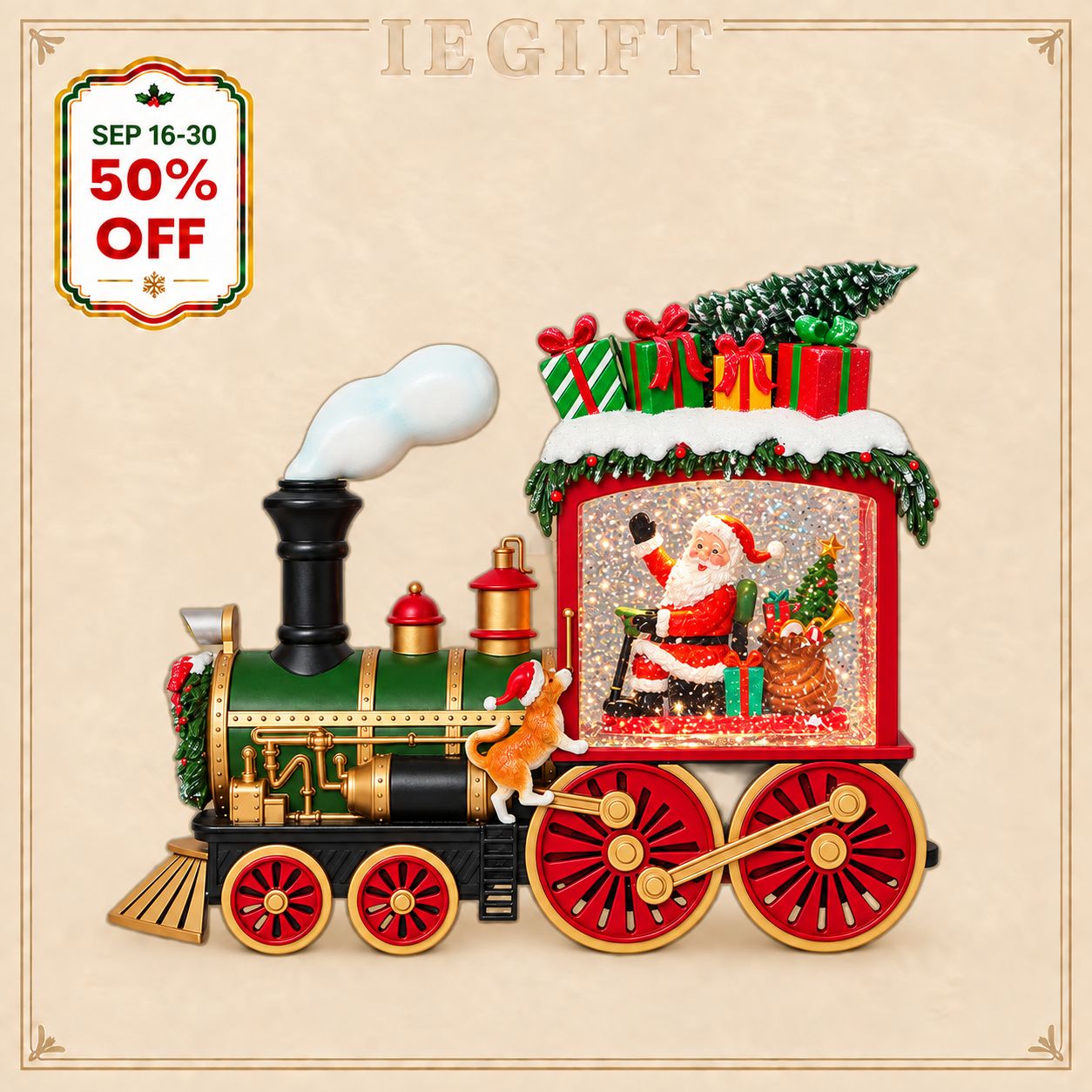 Christmas Decor - Lighted Santa Train Glitter Water Globe