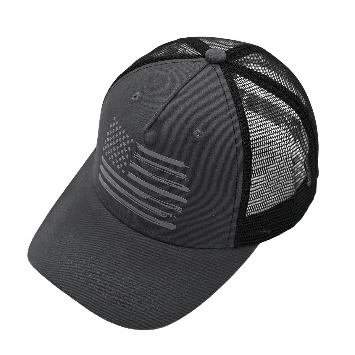 Five Panel Trucker Hat: Painted American Flag (Grey/Black)