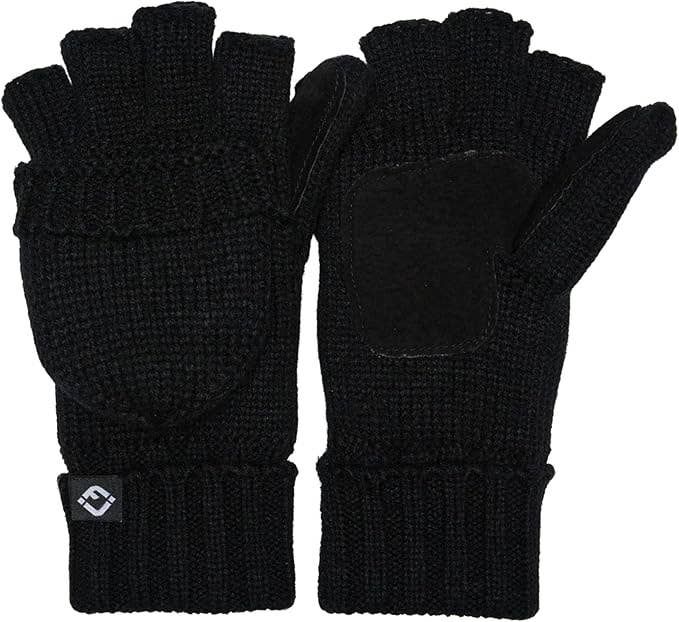 Men's Half Finger Knit Gloves - Black