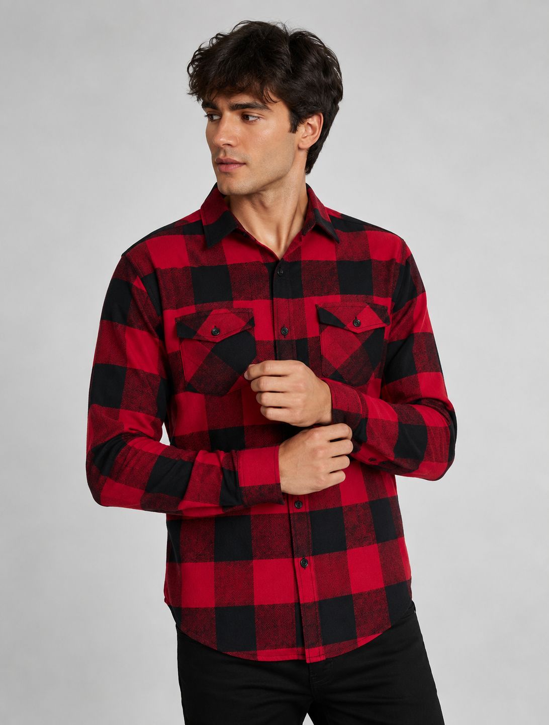 Flannel Long Sleeve Buffalo Plaid Shirt, Color: #3, Size: XL