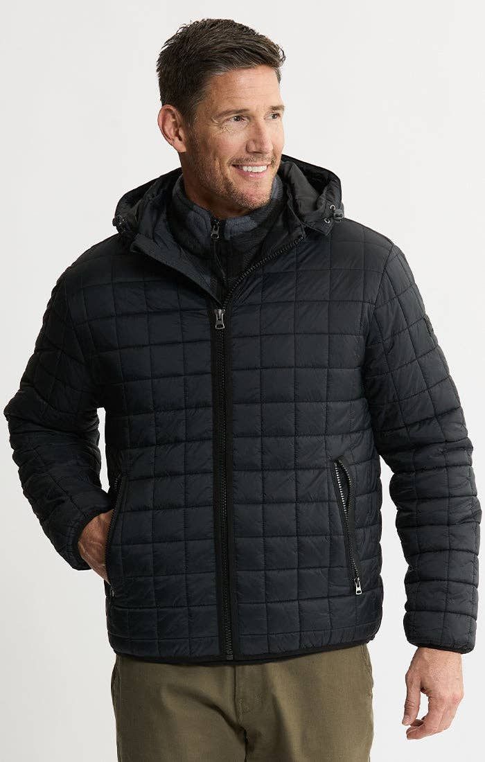 Light Quilted Hooded Puffer Jacket, Color: BLACK, Size: XL
