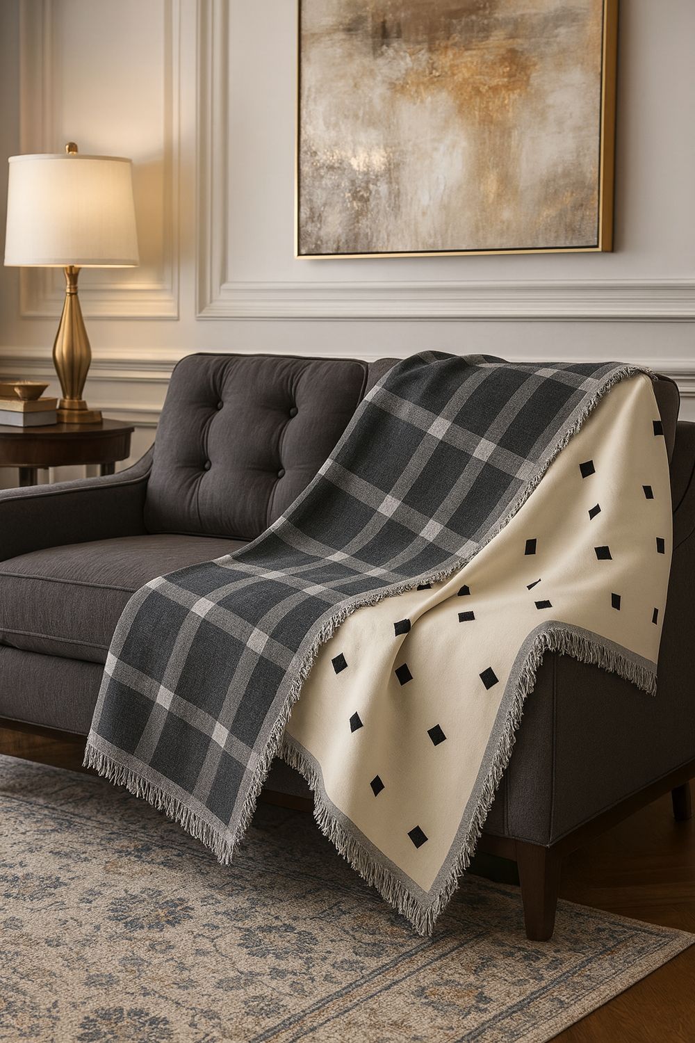 White &amp; Black Modern Reversible Throw Blanket