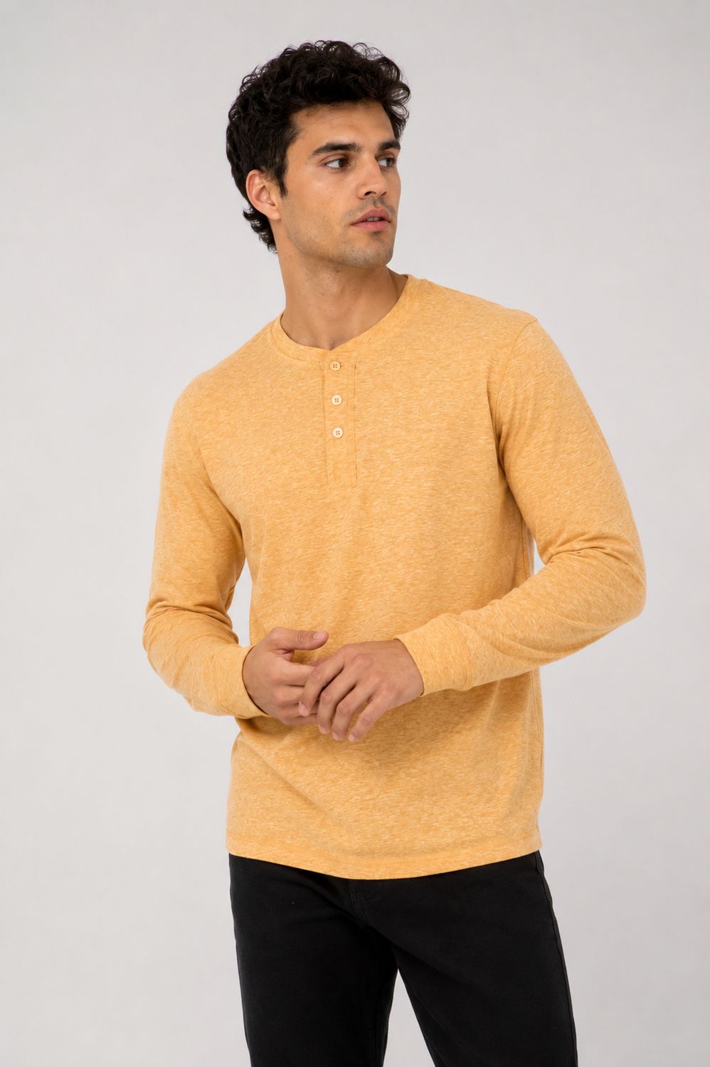 Hawk's Bay Long Sleeve Henley T-Shirt, Color: Mustard, Size: XL