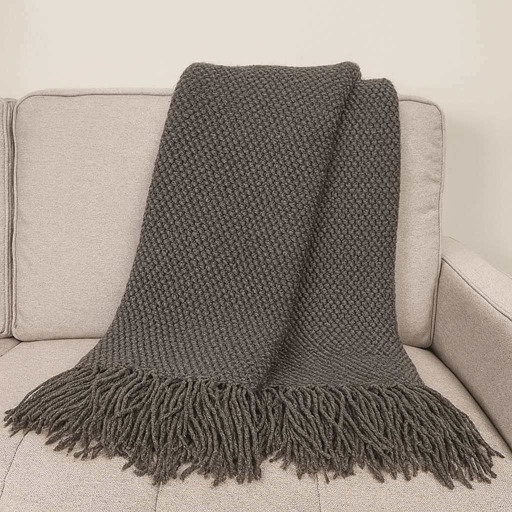 Knit Textured 50"x60" Throw Blanket with Fringe, Color: Grey