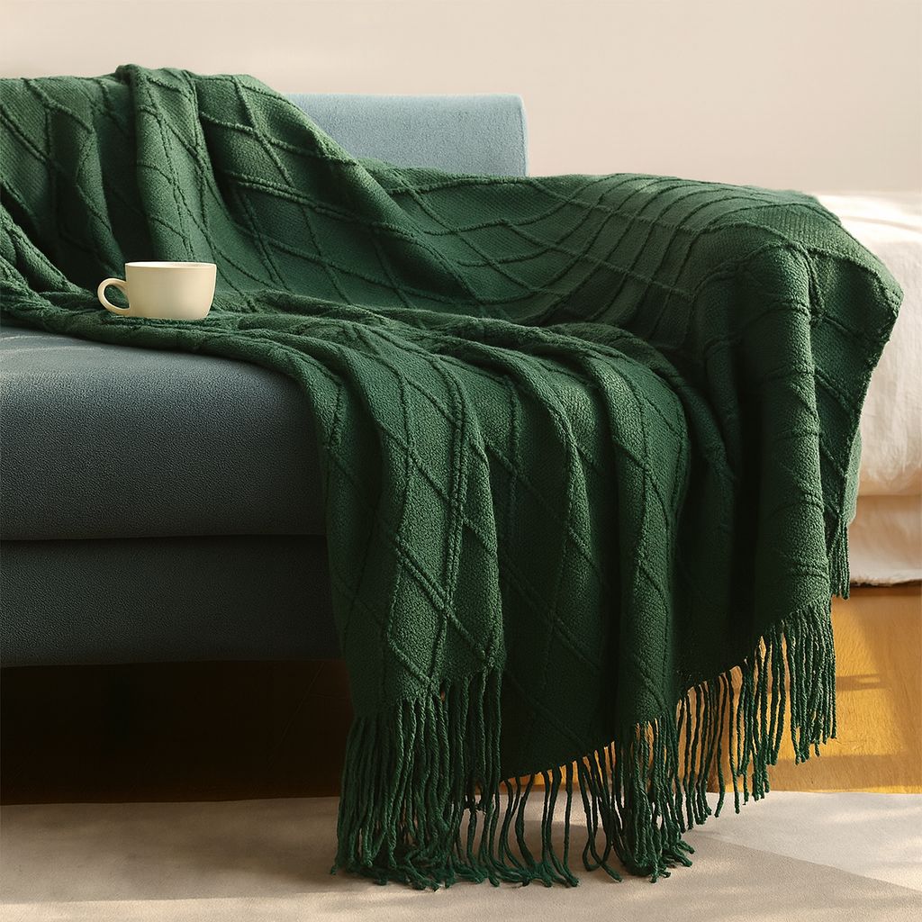 Dark Green Rhombus Diamond Knit 50x60 Inch Throw Blanket