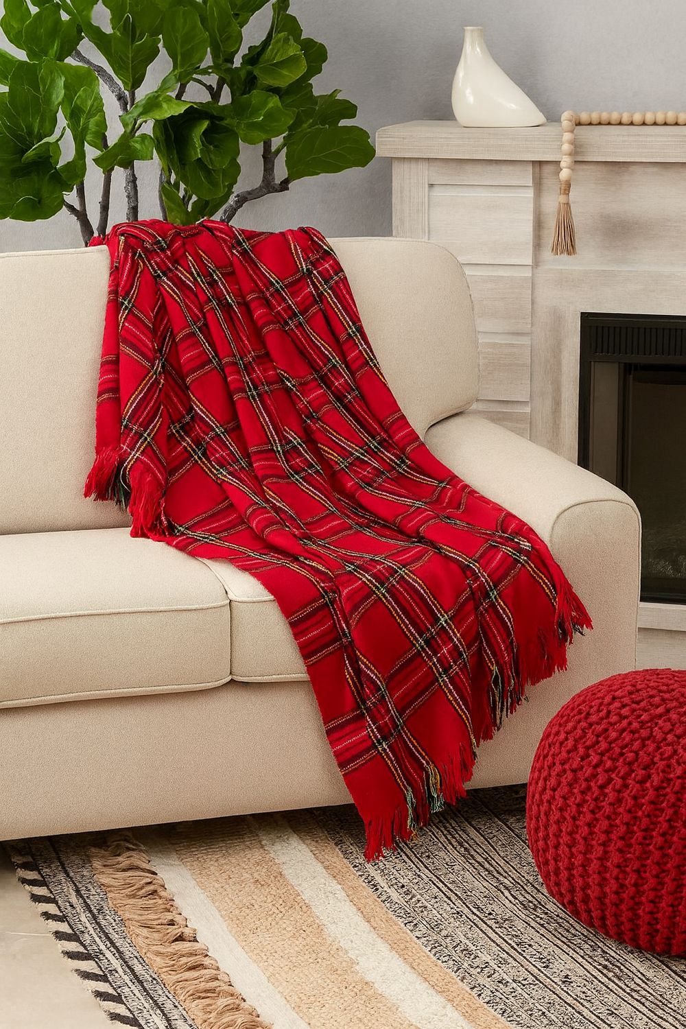 Red Tartan Plaid Cozy Festive 50X60 Inch Throw Blanket