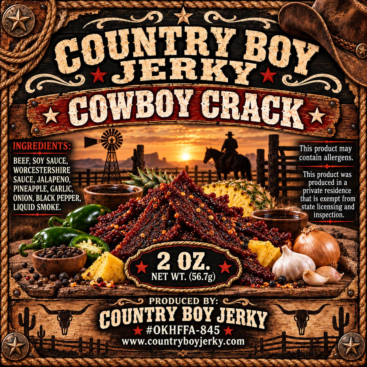 Cowboy Crack Beef Jerky - Country Boy Jerky  2oz
