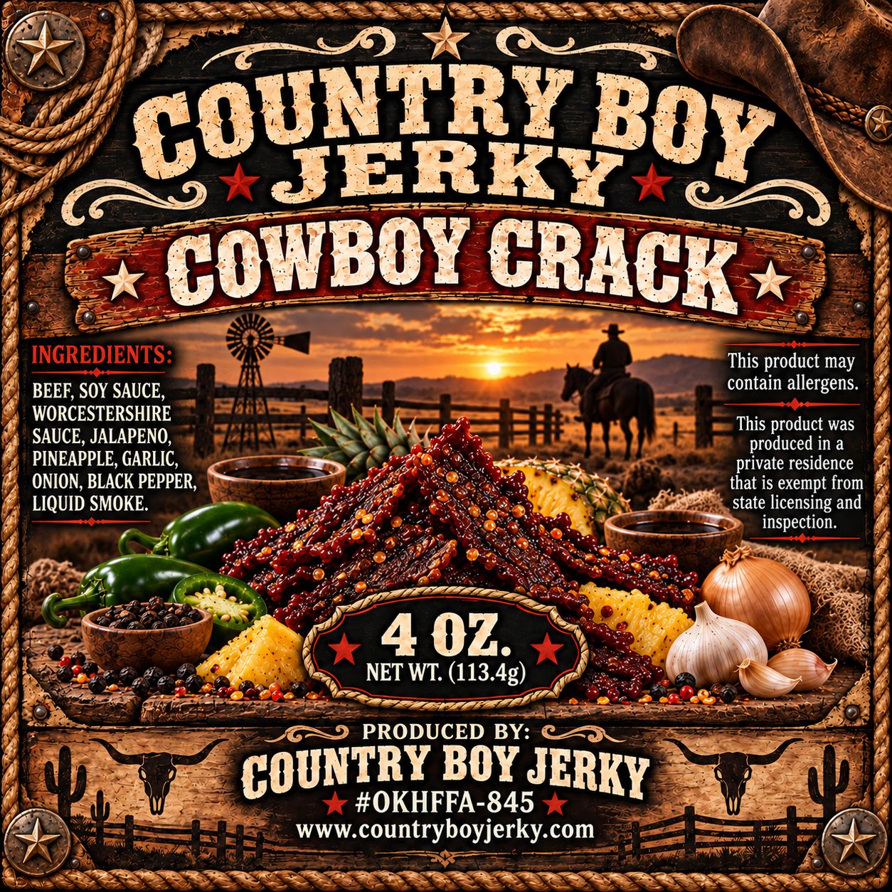Cowboy Crack Beef Jerky - Country Boy Jerky  4oz