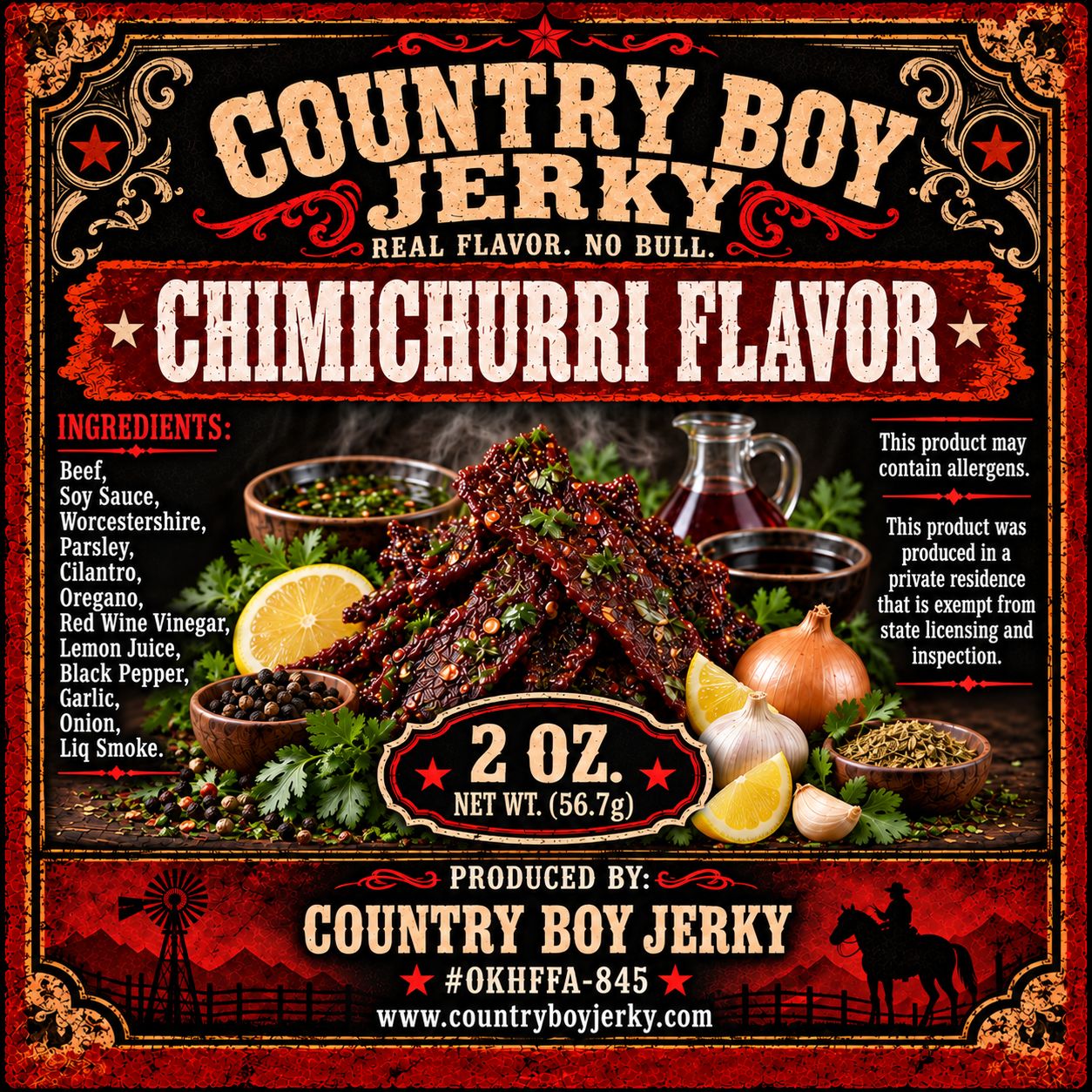 Chimichuri Flavor Beef Jerky - Country Boy Jerky 2oz