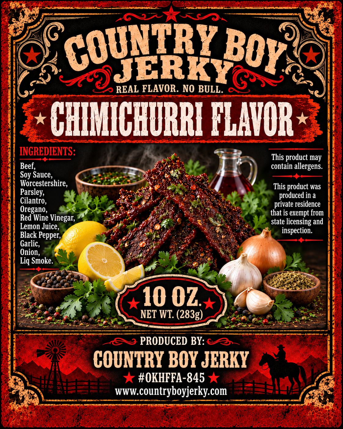 Chimichuri Flavor Beef Jerky - Country Boy Jerky 10 oz