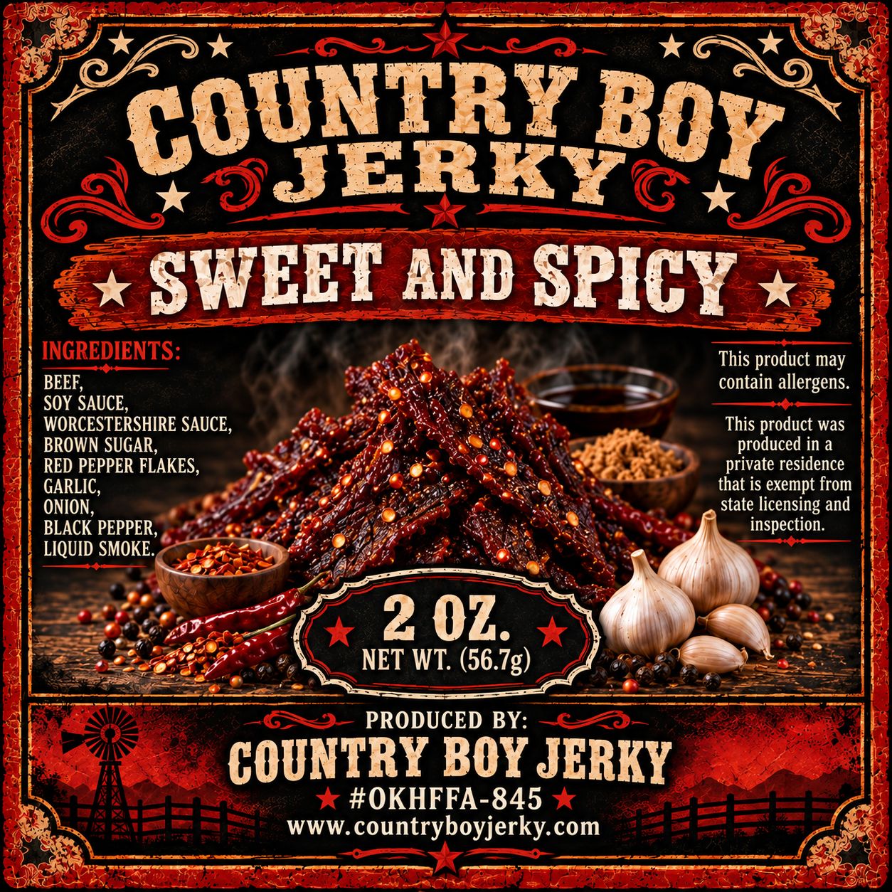 Sweet and Spicy Beef Jerky - Country Boy Jerky 2oz
