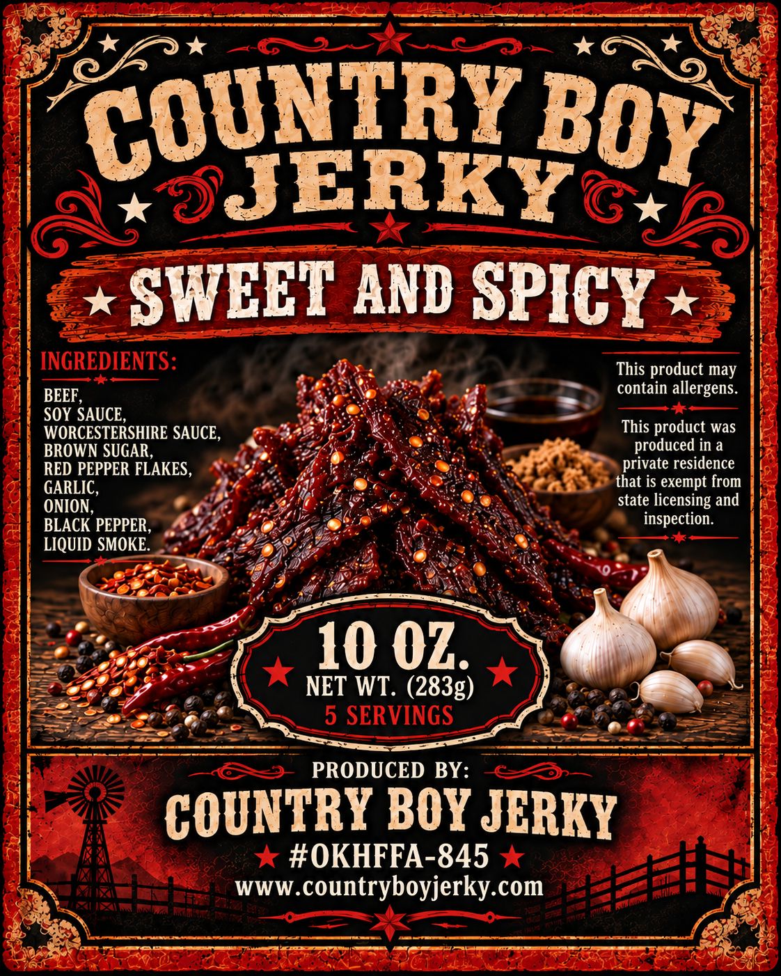 Sweet and Spicy Beef Jerky - Country Boy Jerky 10oz