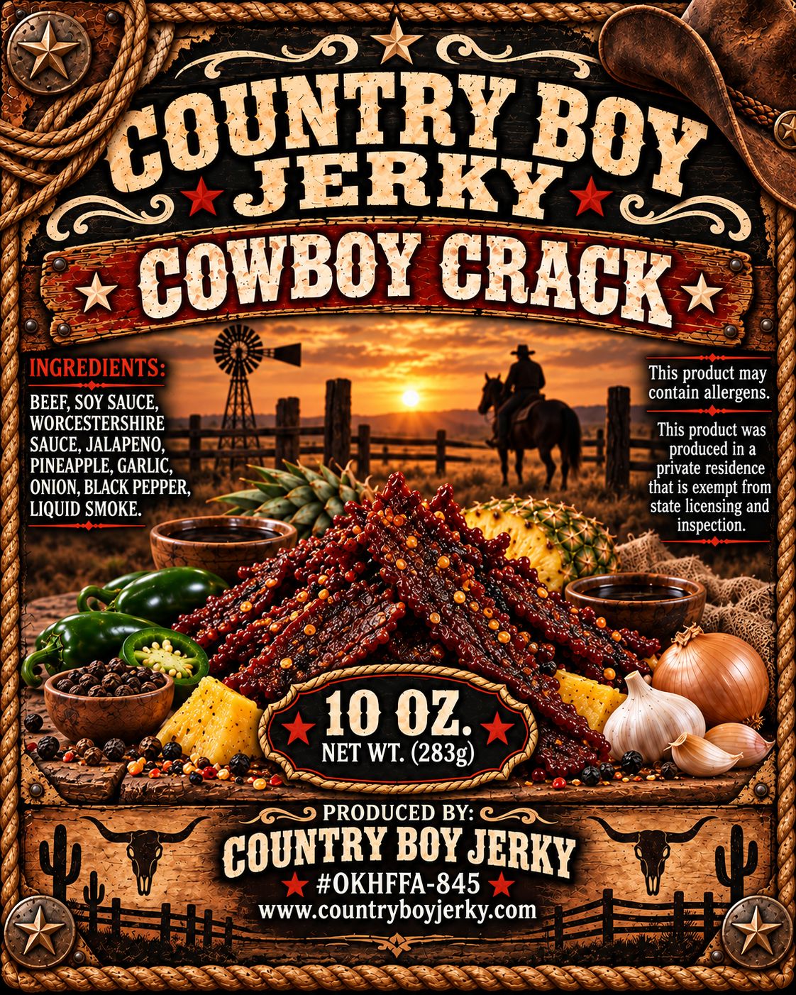 Cowboy Crack Beef Jerky - Country Boy Jerky 10oz