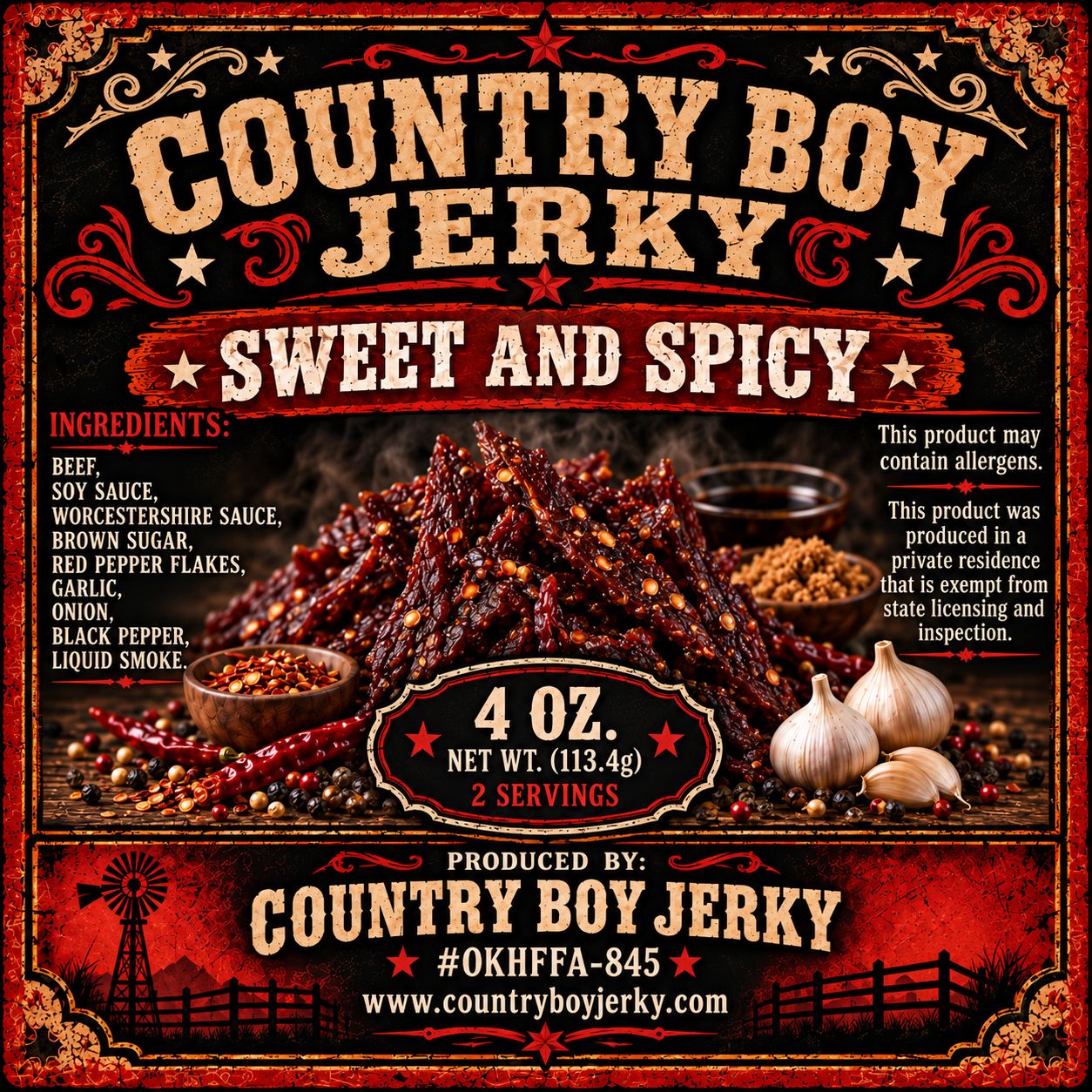Sweet and Spicy Beef Jerky - Country Boy Jerky 4oz