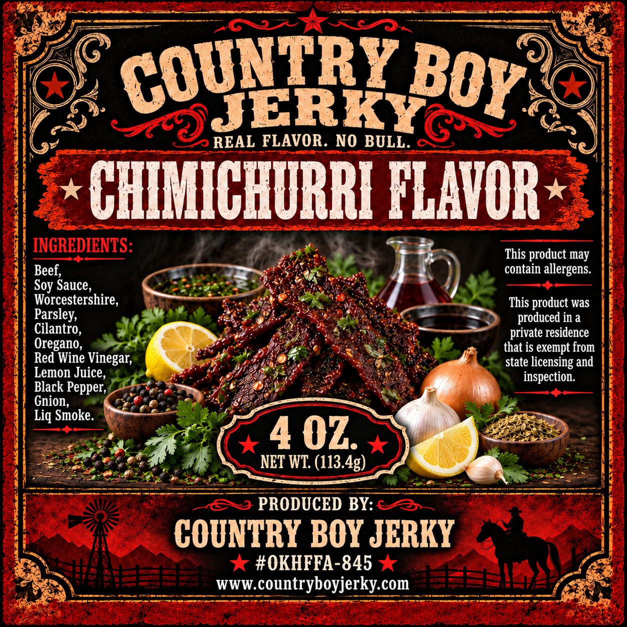 Chimichuri Flavor Beef Jerky - Country Boy Jerky 4oz