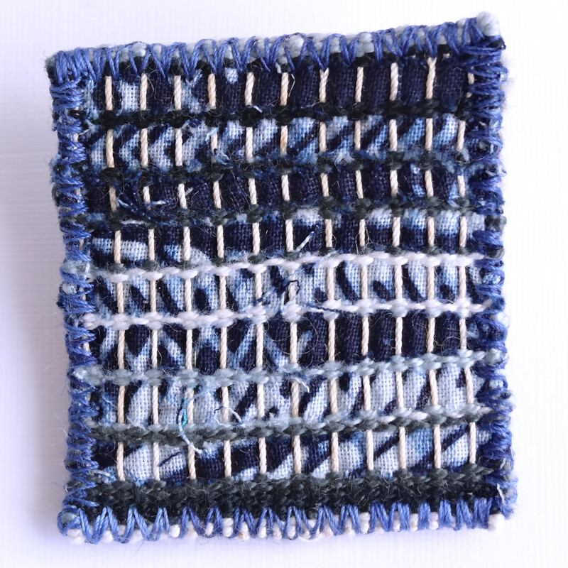 Indigo tapestry brooch