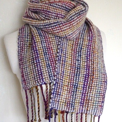 Handwoven, handspun &#39;Colour Play&#39; wool scarf