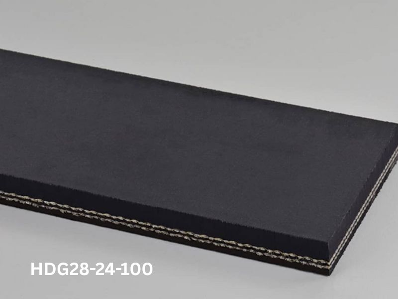 2/220 black conveyor belt on gray background with SKU HDG28-24-100 printed below the belt