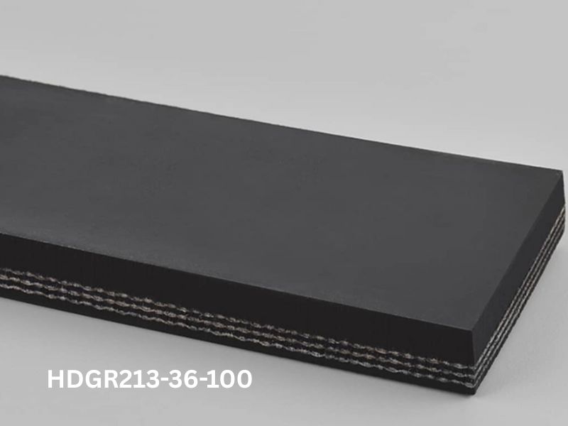3/330 black conveyor belt on gray background with SKU HDGR213-36-100 printed below the belt