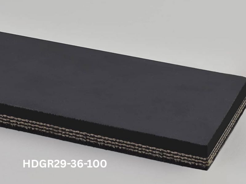 3/330 black conveyor belt on gray background with SKU HDG29-36-100 printed below the belt