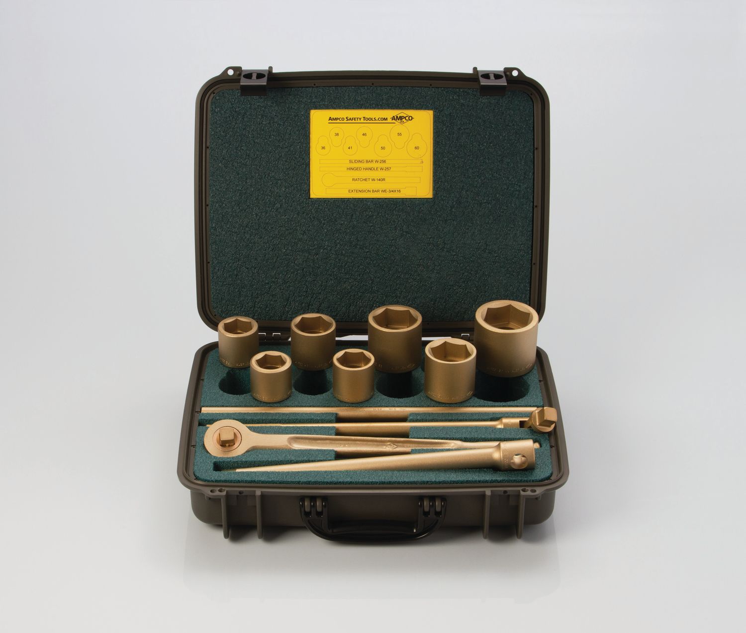 Ampco Safety W-291 15-Piece 3/4" Drive SAE Socket Set Non-Sparking, Non-Magnetic in a carrying case